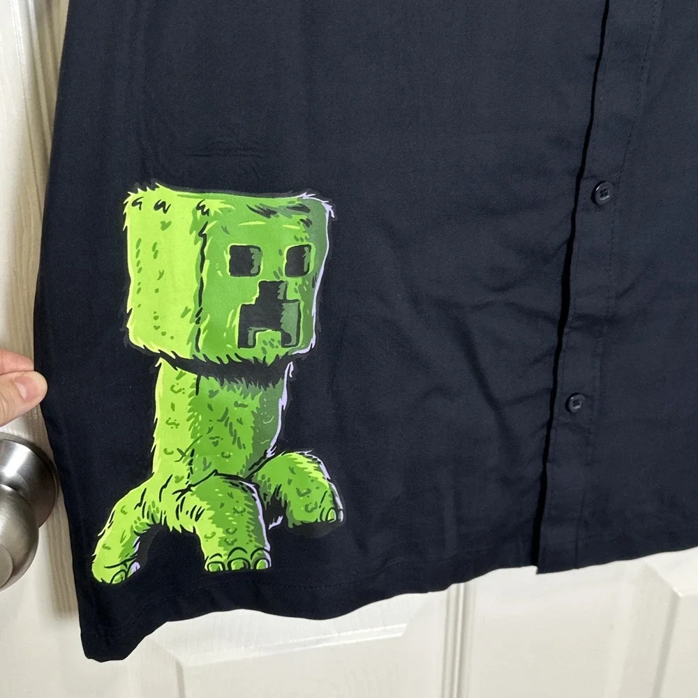 Minecraft Movie Boys Black Button Down Polo Graphic Creeper‎ Size XL (18-20) NWT